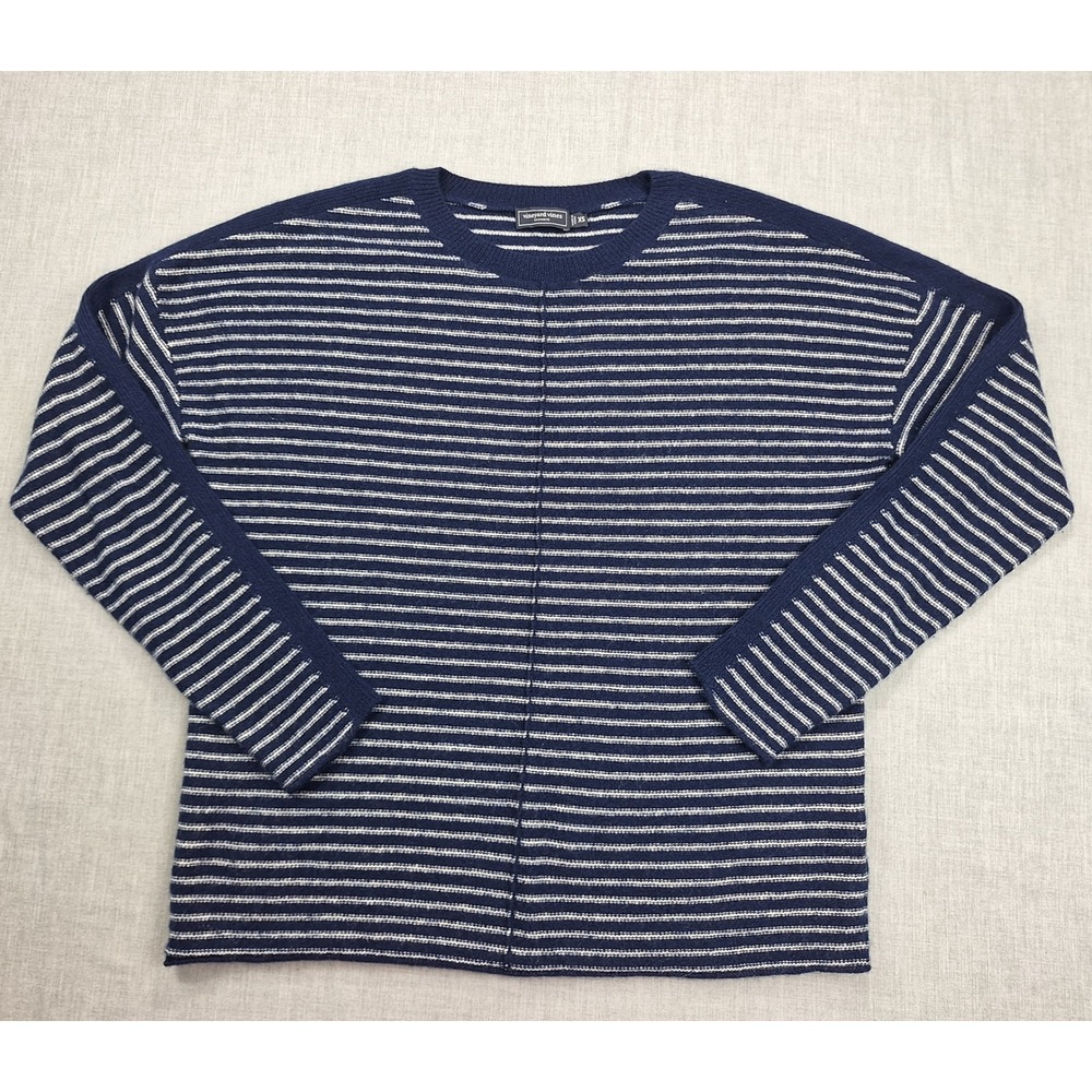 Vineyard Vines Cashmere Sweater XS Navy Striped Crew Neck Relaxed Pullover
